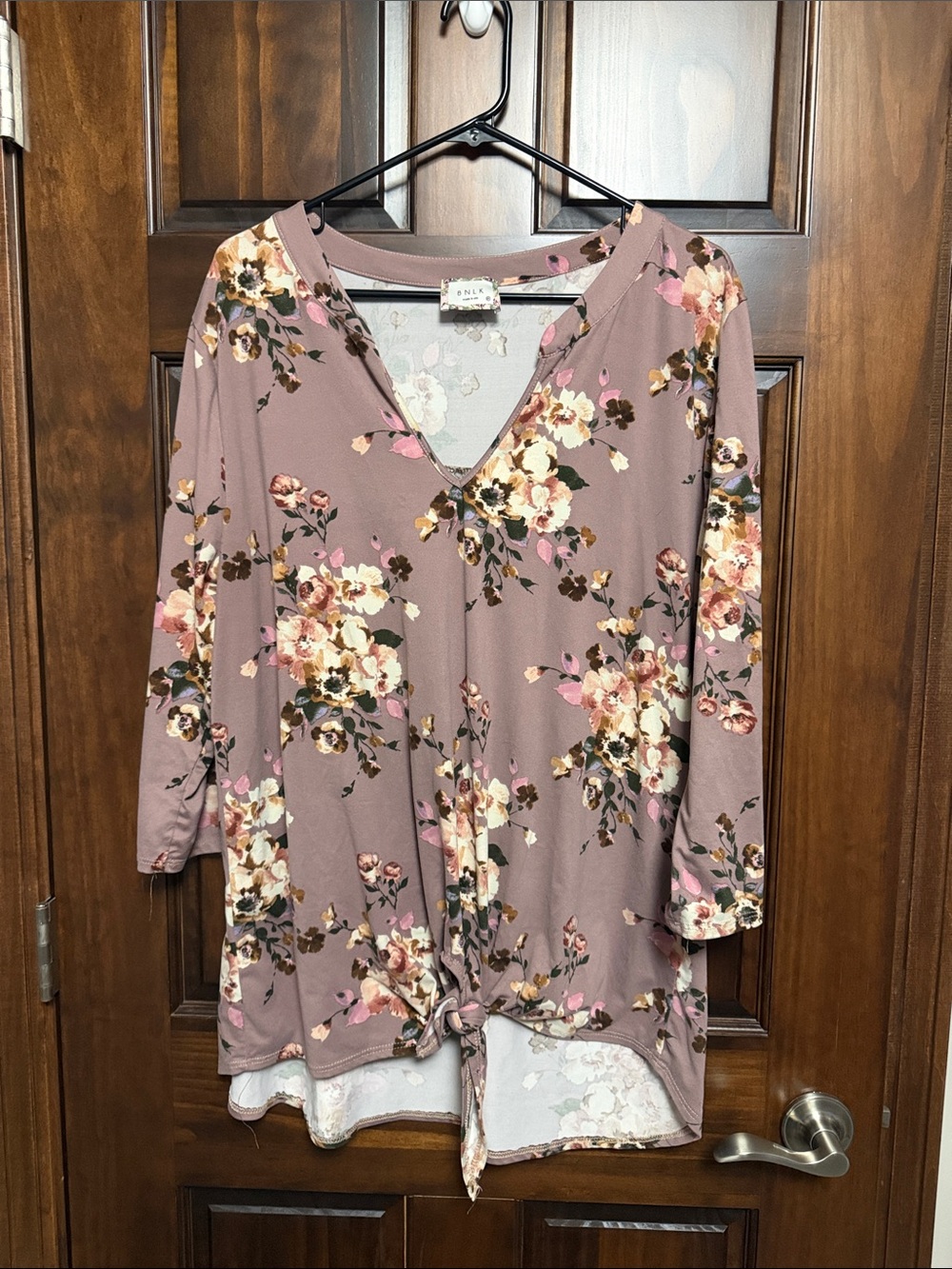 Mauve Floral Tie-Hem V-Neck Tunic